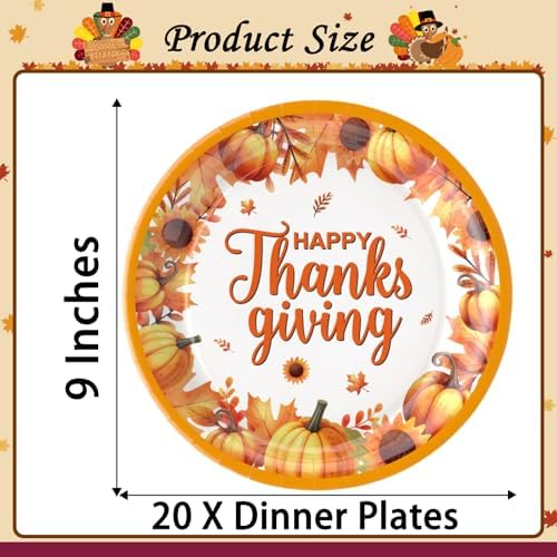20 Pcs Happy Thanksgiving Party Disposable Paper Plates Fall Themed 9 Inch Round Dinner Plates for Autumn Party Decorations (Pumpkin Maple Leaves) - Image 7
