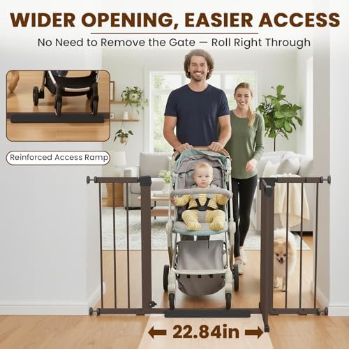 Mumeasy 29.7–48" Baby Gate for Stairs, Dog Gate for Doorways, Auto Close Child Gate, Indoor Safety Pet Gate with Walk Thru Door, Easy Install Pressure Mounted Extra Wide Gate for Kitchen, House, Brown - Image 3