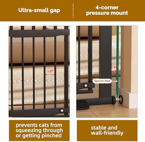 55.1" Extra Tall Pet Gate with Adjustable Cat Door, 29.5-35" Extra Wide Cat Gate, Pressure Mounted Walk Through Pet Safety Gate for Stairs, Doorways, Black - Image 4