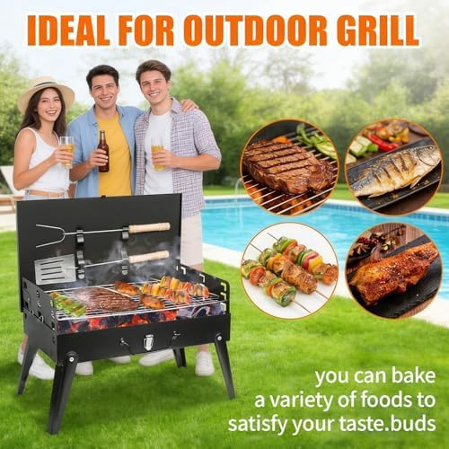 Mini Portable Charcoal Grill, Foldable Camping Mini Grill for Outdoor Cooking, Compact Design Barbecue Accessories with Barbecue Tools, Perfect for Beach, Backyard, Picnics - Image 5