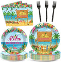 Tropical Hawaiian Luau Happy Retirement Party Decorations Aloha Retirement Party Plates Napkins Beach Paper Plates Summer Aloha Disposable Dinnerware for Hawaiian Beach Theme Decors Supplies Serve 24 by Naozinebi