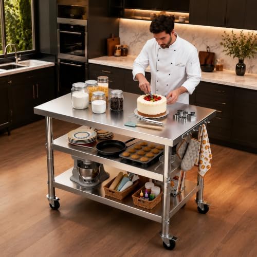 Stainless steel kitchen prep and work table with Wheels,36x24in,Multi-Size by Unknown