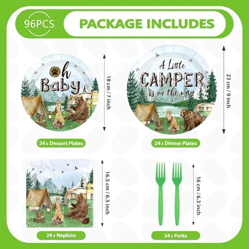 96 Pcs Camping Baby Shower Party Decorations for Boys Camper, Serves 24 - Image 5