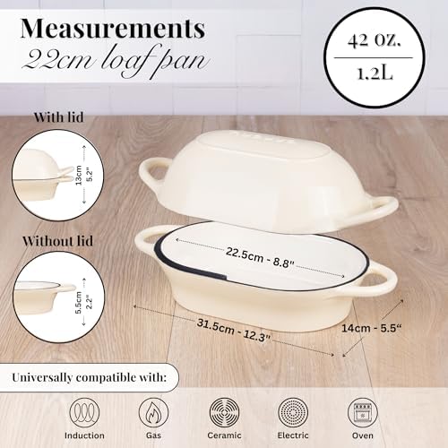 Dutch Oven For Sourdough Bread Baking – Enamelled Cast Iron Bread Loaf Pot – Oven Safe Non Stick Bread Pot – Rectangular, Cream, 24cm x 16cm – by Nuovva - Image 2