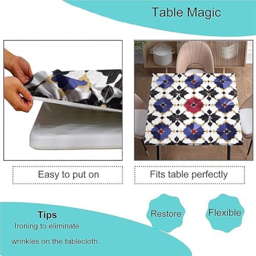 Square Tablecloth Fitted, Moroccan Trellis Pattern Printed on Oilproof Square Fitted Tablecloth Table Cover, Perfect for Everyday Use Home Decor, Fit for 40" x 40" Square Tables - Image 3