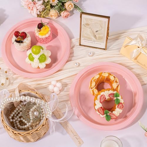 WELLIFE Pink Plastic Plates 10 Inch 50 Count - Image 3