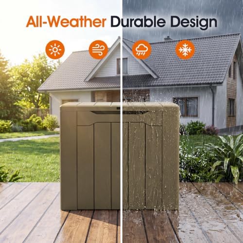 Greesum 33 Gallon Outdoor PP Storage Container, All Weather Resisitant Storage Box, Coffee - Image 5