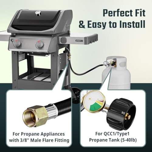 Upgraded 3 Feet Propane Regulator Hose with Propane Tank Gauge - Image 2