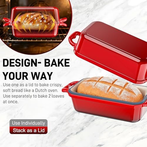 Enameled Cast Iron Dutch Oven for Sourdough Bread Baking-Red - Image 4