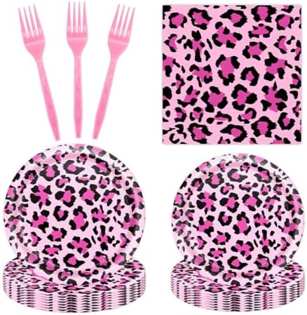 50Pcs Pink Leopard Print Party Supplies,Leopard Plates And Napkins Set by Exquisitehighqualitypartydecorationstomeetyoureveryneed%EF%BC%81