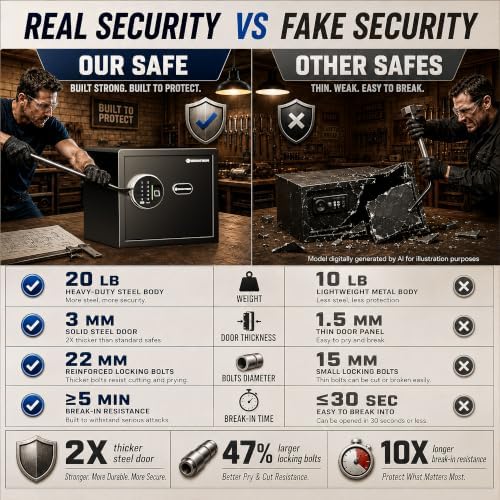 Grimtron 20LB Biometric Safe with Fingerprint Lock, 3-8 Digit PIN - Image 6