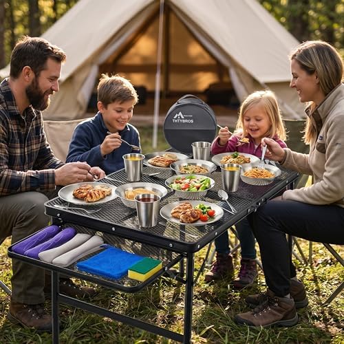 Stainless Steel Camping Mess Kit for 1-4 People,All-in-One Camping Cookware & Tableware Set with Plates,Bowls, Cups,Cutlery & Carry Bag,Outdoor Cooking Utensils for Camping,Backpacking,Hiking, Picnic - Image 5