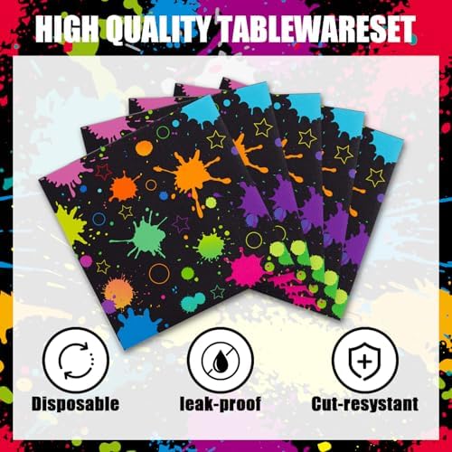 40pcs Neon Party Supplies Paper Plate and Napkins Neon Glow Birthday Colorful Graffiti Party Decoration for Glow Kids Baby Shower Birthday Decorations - Image 4