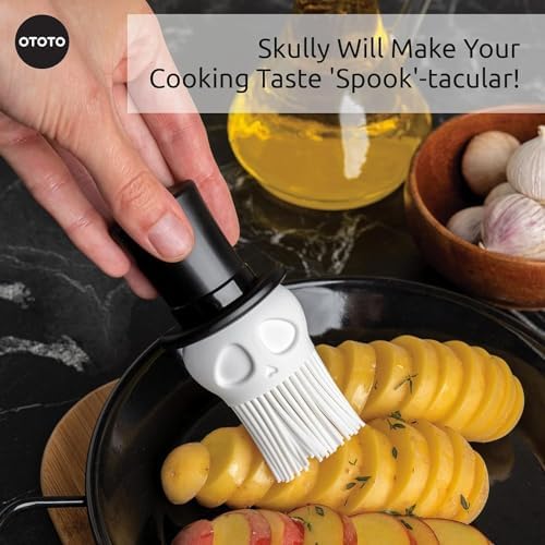 OTOTO Skully Basting Brush - Food Basting Brush for Cooking, Halloween Gifts, Gothic Kitchen Brush, Spooky Gifts, Skull Kitchen Accessories - Image 4