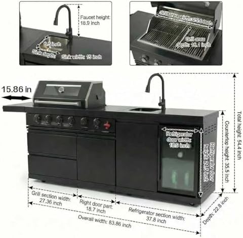 5-Burner Stainless Steel Grill with Rotisserie Oven,Mini Wine Fridge,Side Burner,Sink.Included Natural Gas converter.Black - Image 2