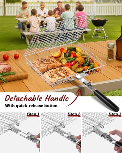 Grill Baskets for Outdoor Grill, 3 PCS Fish Basket for Grilling with Handle - Image 6