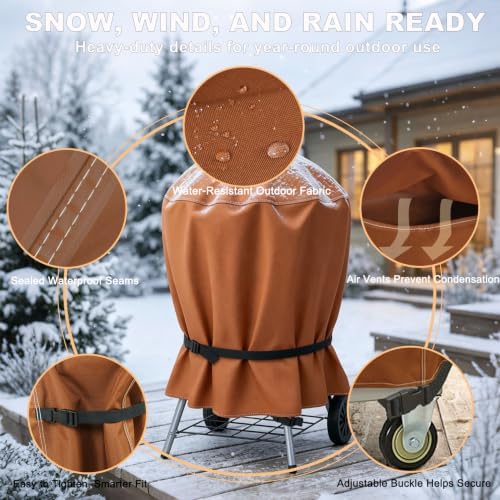NettyPro Charcoal Kettle Grill Cover 22 inch Outdoor Round Smoker Cover - Image 3