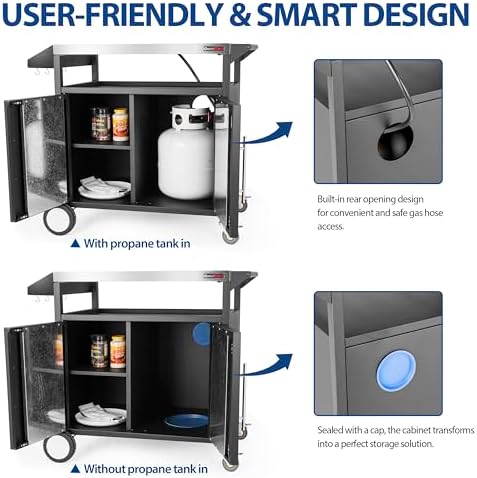 OuterMust Grill Table Outdoor Kitchen Cabinet, Moveable Outdoor Prep Table & Bar for Storage, Grilling and Pizza Oven, Multifunctional Silver & Black - Image 3