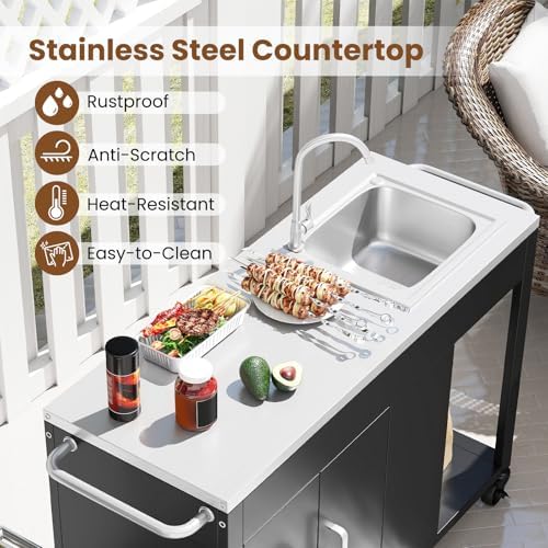 Happygrill 56" Outdoor Grill Table with Sink, Drainage & Storage Cabinet - Image 3