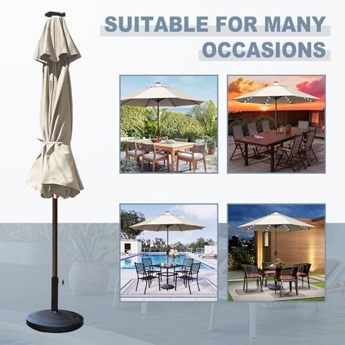 EliteShade USA 10-Year-Non-Fading 10ft Market Patio Umbrella, Commercial Grade Table Sun Umbrella with 80 Solar LED Lights, Crank Open, Windproof & UPF 50+ UV Protection for Garden, Deck, Pool, Backyard, No Tilt, Antique Beige - Image 6