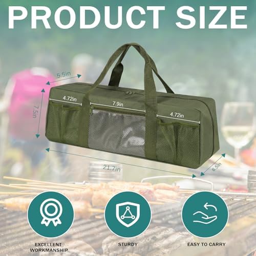 Grill Tool Storage Bag BBQ Grill Utensil Accessory Storage Green - Image 2