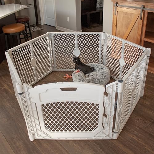 MyPet North States Petyard Plus: 5.5 Ft. Wide Folding Dog Playpen Indoor or Outdoor. 6-Panel Freestanding Play Pen Dog Gate Made in USA. 26" Tall, Light Gray - Image 2