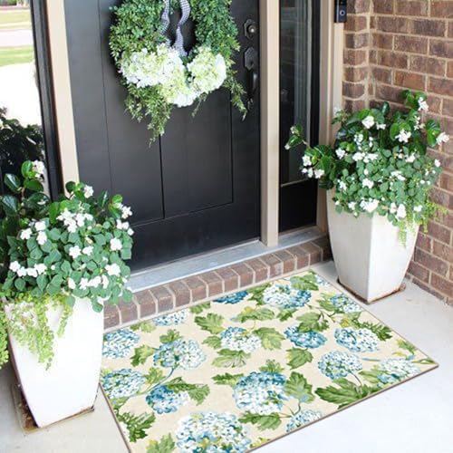 Front Door Mat Indoor Outside Entrance 2x3 Blue Hydrangea Entry Rug - Image 4