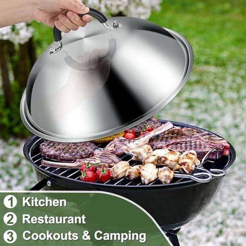 Griddle Accessories for Blackstone, Commercial Grade 12 Inch Heavy Duty Round Melting Dome with 7" Round Cast Iron Grill Burger Bacon Press, Perfect for Blackstone Camp Chef Flat Top Griddle Grill - Image 3