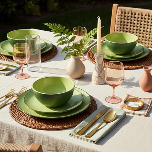 TP 12-Piece Melamine Dinnerware Sets, Service for 4, Avocado Green - Image 3