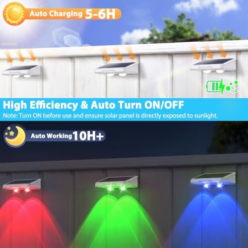Brightever Solar Fence Lights Outdoor White 12-Pack, Color Changing - Image 3