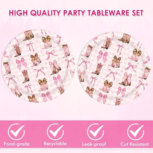 Coquette Bow Cowgirl Paper Plates Tableware Set 40PCS Western Cowgirl Birthday Party Supplies Pink Bowknot Boots Rodeo Bachelorette Party Plates and napkins for Wild West Baby Shower Decor - Image 3