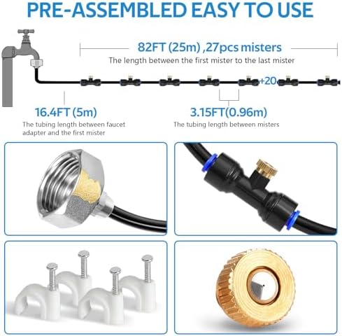 homenote Misting Cooling System, 98FT Pre-Assembled Mister Kit - Image 2