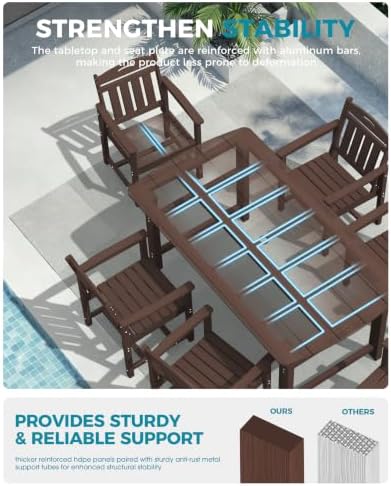 Ciokea HDPE Outdoor Patio Dining Chairs, All-Weather Furniture, Brown - Image 4
