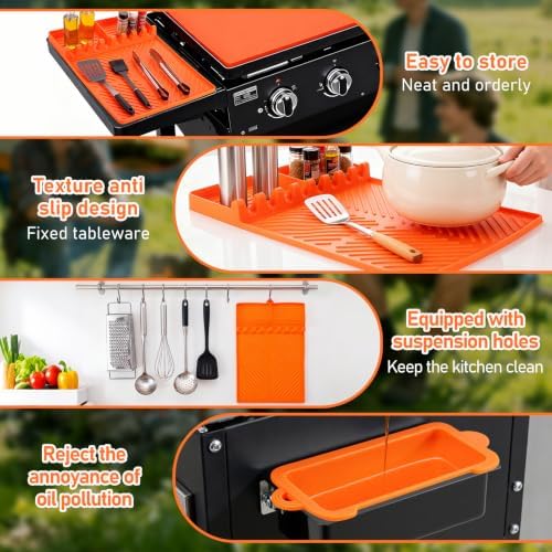 28" Silicone Grill Mats Compatible with Blackstone Griddle Accessories, 4 Pcs Full Edge Silicone Griddle Cover, BBQ Cooking Kitchen Outdoor Camping Accessories, Orange - Image 4
