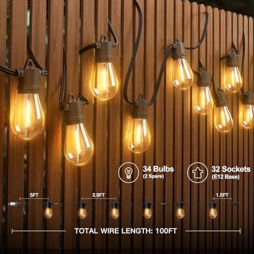 addlon 100FT LED Outdoor String Lights, Waterproof Dimmable Bulbs for Patio - Image 5