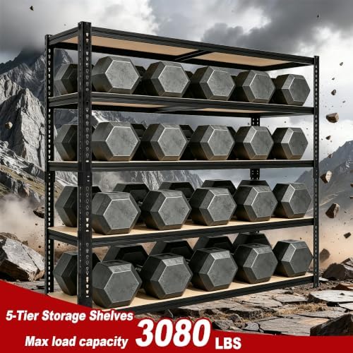 48" W Garage Shelving Heavy Duty, 5-Tier Adjustable Metal Storage Shelves - Image 4