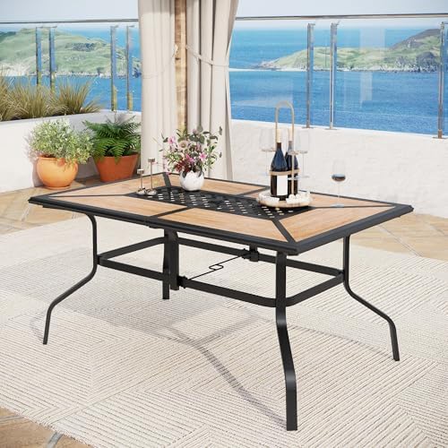 MFSTUDIO Outdoor Dining Table for 6, Long Metal Table w/Umbrella Hole - Image 2