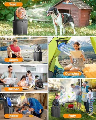Ausic 10″ 9L Portable Misting Fan, [Max 55Hrs] Golf Cart Mister Fan for Outside Patios, 20000mAh Outdoor Rechargeable Battery Operated Water Cooling Fan, Summer Camping Essentials - 3 Spray Misters - Image 6