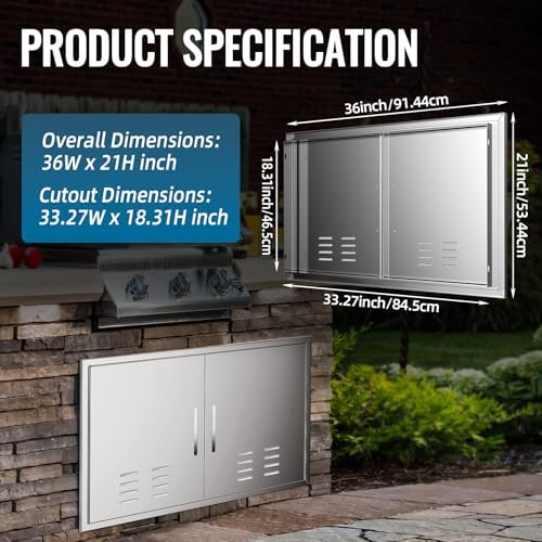 Outdoor Kitchen Doors with Vents - 36W x 21H Inch - 304 Stainless Steel BBQ Access Door with Detachable Handles for Outdoor Grill Cabinet,BBQ Island - Image 2
