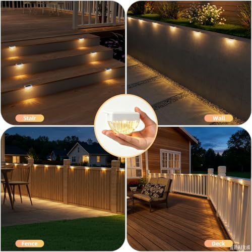 VOLISUN 8 Pack Solar Deck Lights Outdoor, Warm White LED Solar Step Lights for Outside, Waterproof Fence Light for Patio, Deck, Stairs, Yard, Pool and Porch (White) - Image 2