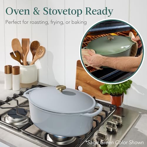 Best Choice Products Oval 7.5 Quart Enamel Cast-Iron Dutch Oven, Heavy-Duty Pre-Seasoned for Baking, Cooking w/Side Handles – French Gray - Image 4