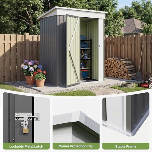 Patiowell 5x3 FT Outdoor Storage Shed with Floor Frame, Small Metal Sheds - Image 4