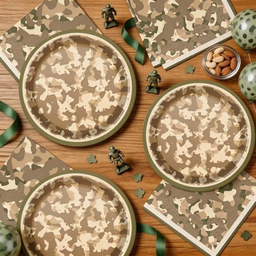 40pcs Camo Camouflage Birthday Party Decorations Camouflage Paper Plates and Napkins for Army Military Theme Party Decorations, Suitable for 20 Guests - Image 6