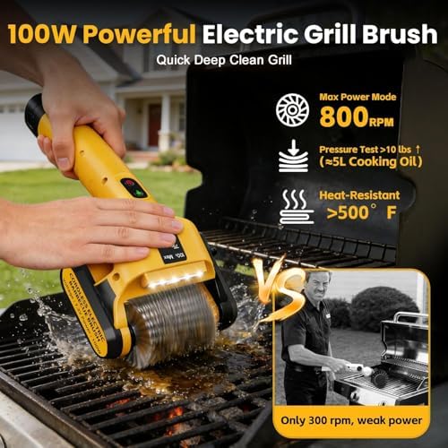 Electric Grill Brush, 5000mAh, 350-Min Runtime,800RPM Cordless BBQ Cleaner - Image 3