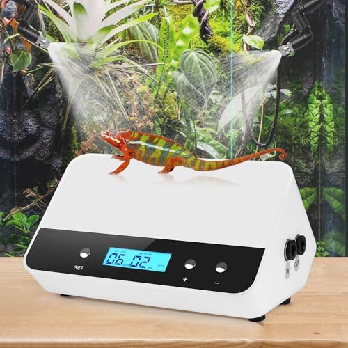 Reptile humidifier, LCD with Timing Function, time Length and Interval can be Set, Reptile Spray System with 6 Spray nozzles,misting System for Reptiles of Amphibians, Tanks, Paludarium by RUNWUSHENG