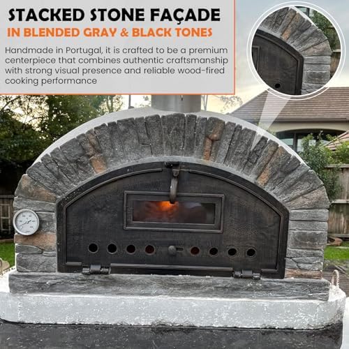 Authentic Pizza Ovens Buena Ventura Preto Premium Wood-Fired Pizza Oven, Handmade in Portugal, Triple-Insulated Brick Oven, Drop-Down Door, Stainless Steel Chimney, Thermometer & Baking Dish Included - Image 5