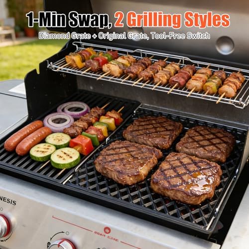 7670 Dual Sided Sear Grate for Weber Genesis 300 2022 SX-325S E-325S EX-325S, Genesis II 300/400 Series, Porcelain-Enameled Cast Iron Replacement Grate for Weber Crafted, Smokefire EX4/EX6 Grill - Image 6