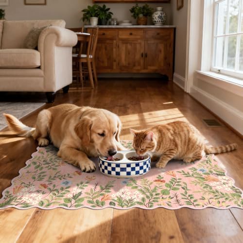 Front Door Mat Outside Entrance, 28"x43" Pink Floral Scalloped Rug - Image 6
