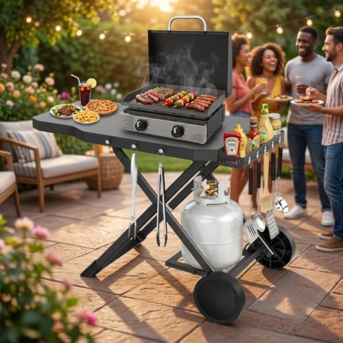 Grill Stand for Blackstone 17" & 22" Table Top Griddles Portable Grill Cart - Image 2