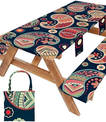 Picnic Table Cover with Bench Covers Table Cloth Tablecover Camping Essentials Camp Must Haves Camper Gear Outdoor Accessories River Water Motorhome Trailer Tent Rv Car Travel Activities Accessary Set by Wrakus
